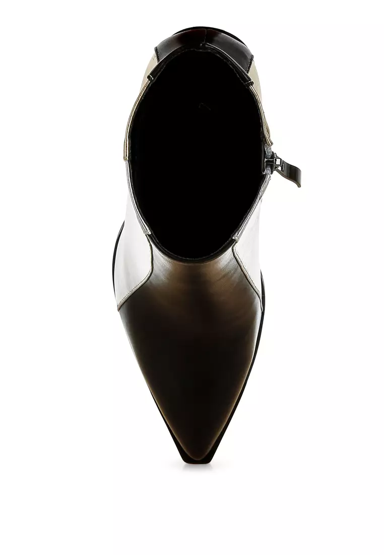 Sepatu bot hak blok tiga warna dalam warna hitam