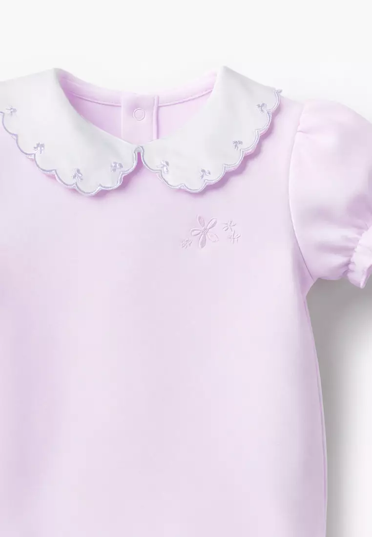 Babyshop Pack Of 2 Giggles Cotton Peter Pan Collar Short Sleeve Bodysuit With Snap Button Closure