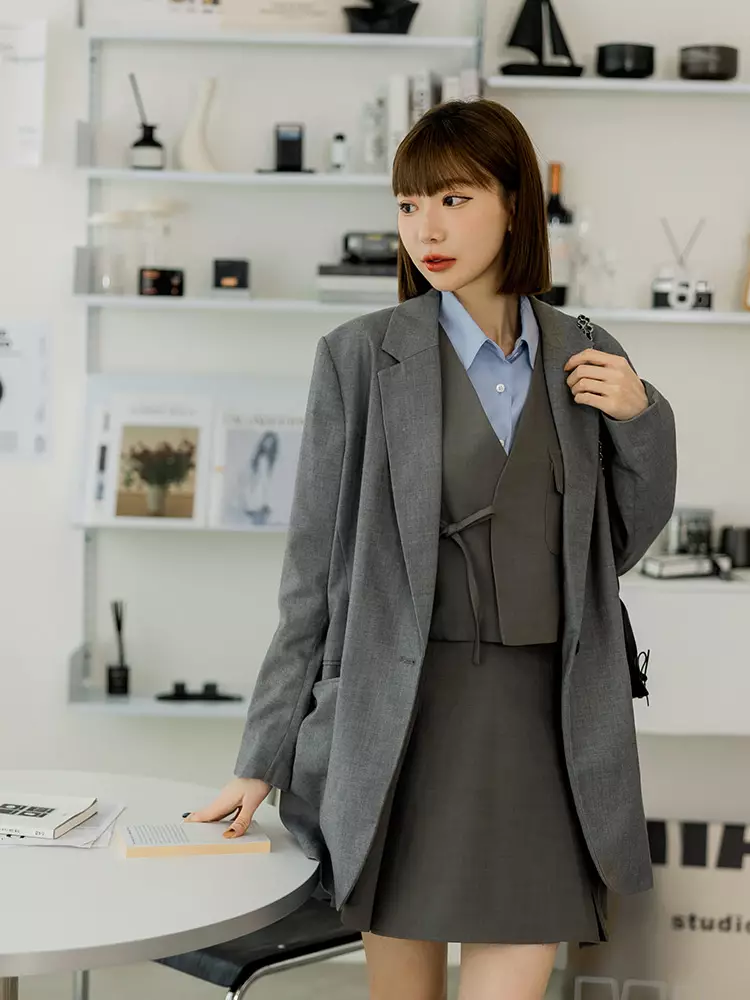 OBSTYLE V-neck blazer tie-front cropped vest [AB19668] 2025 Buy