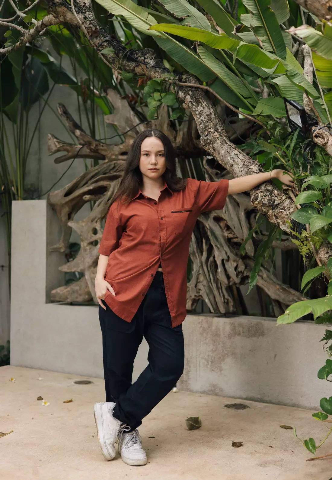 POLICE Kemeja Polos Cotton Twill Slub Teracota Regular Fit Pria