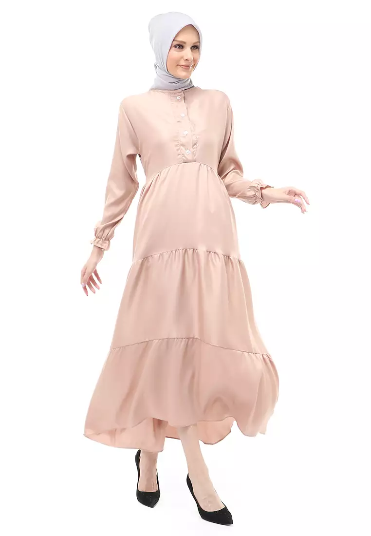 Alvia Gamis Rempel Panjang Wanita Motif Polos Long Sleeve Regular Fit - Mocca