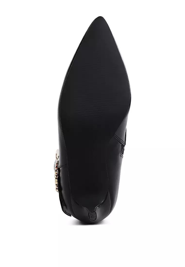 Chunky Buckle Strap Ankle Boots in Black