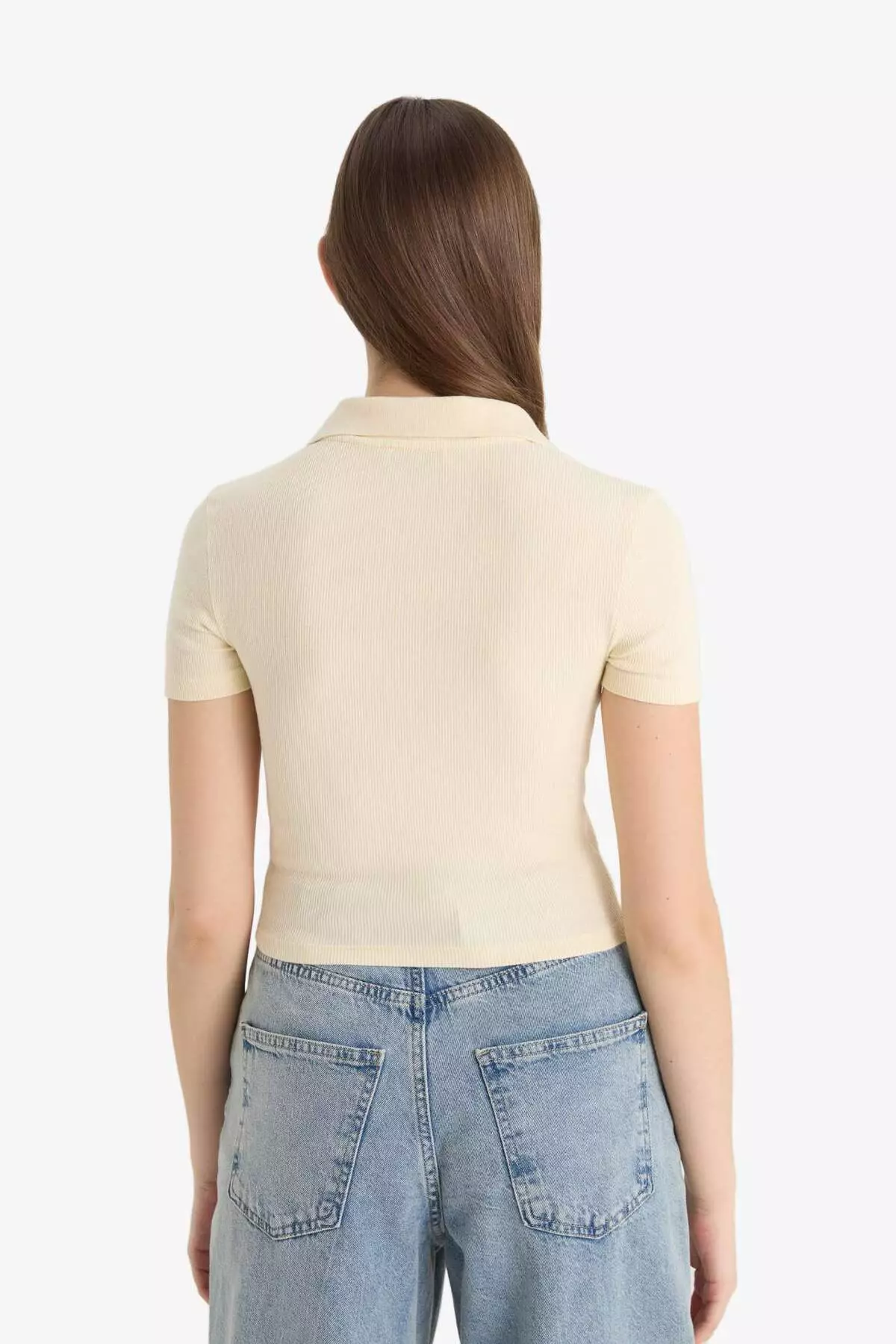 Fitted Polo Neck Basic Plain Ribbed Camisole Short Sleeve T-Shirt A0379Ax25Sm