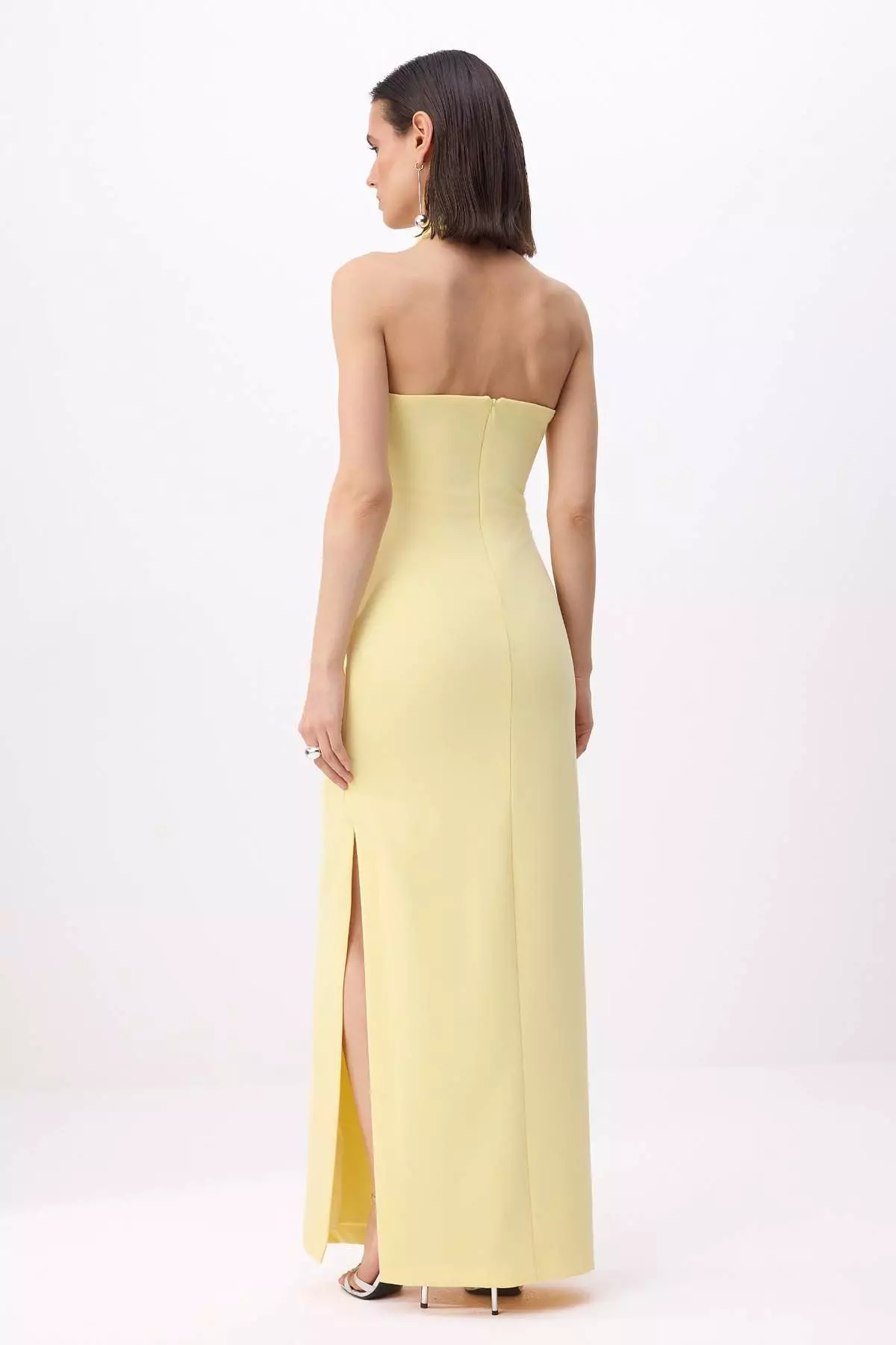 Yellow Deep V-Neck Woven Maxi Evening & Prom Dress Tprss26Ae77