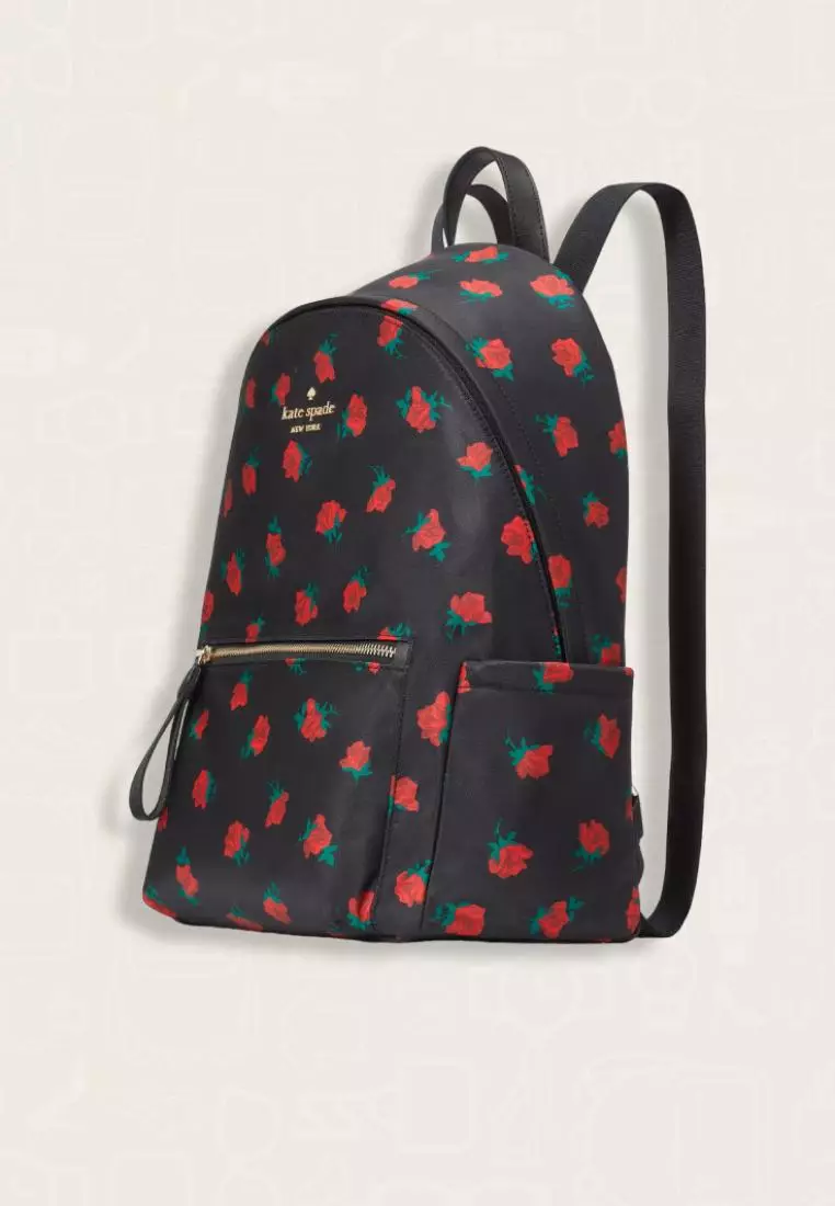 Kate Spade Chelsea Rose Toss Printed Large Backpack Black Multi