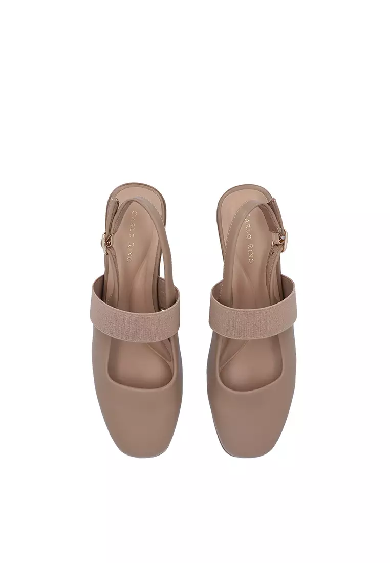 Medium Brown Tessa Elastic Slingback Pumps