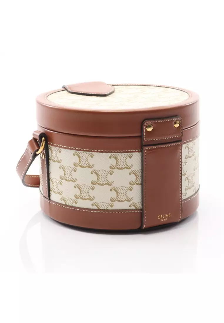 Pre-Loved Celine Tambour Medium Triomphe Shoulder bag PVC leather off white Brown