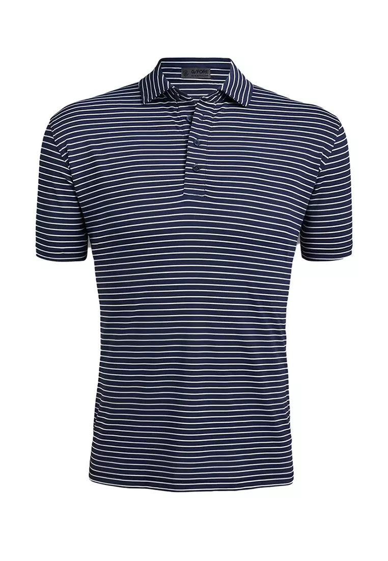 G/Fore Men's Perforated Multi Stripe Tech Jersey Rib Collar Slim Fit Polo
