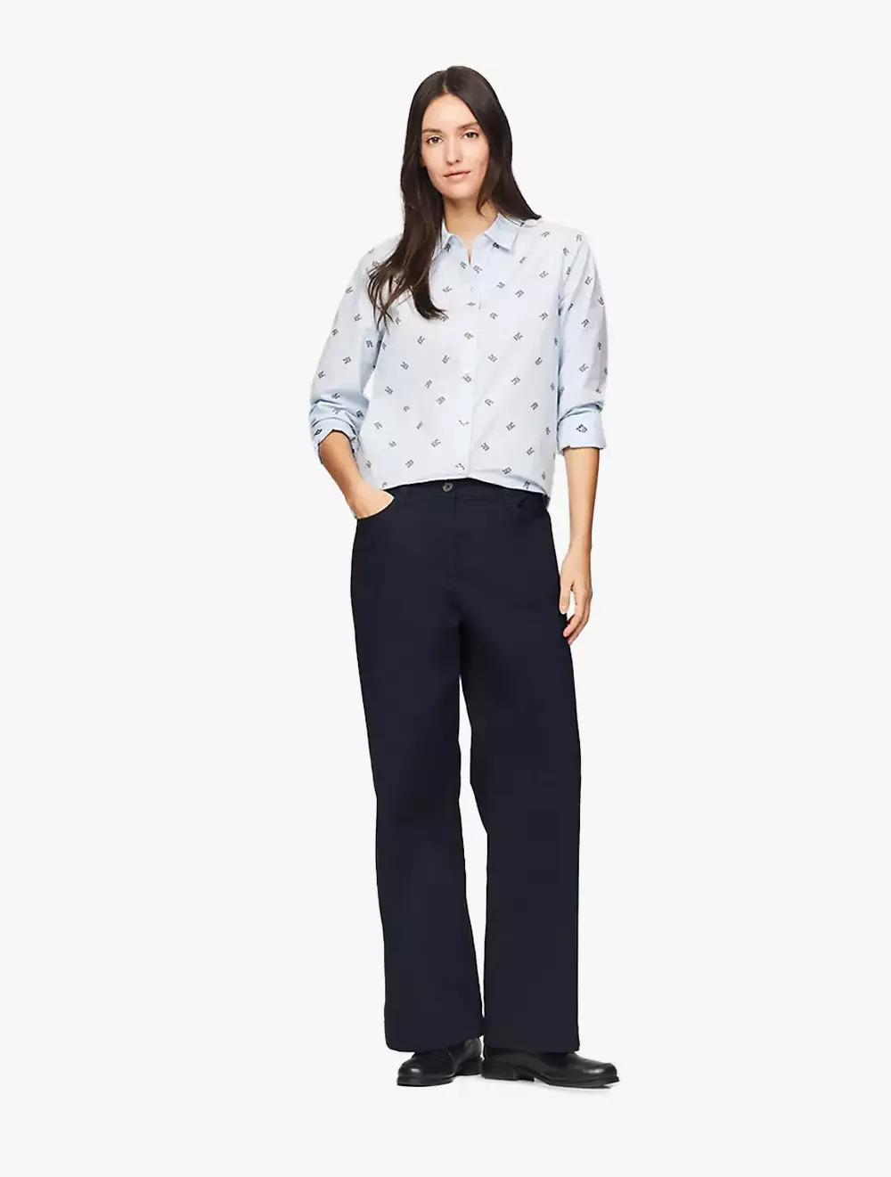 TOMMY HILFIGER - 1985 BRUSHED COTTON WIDE-LEG PANT - NAVY - NAVY