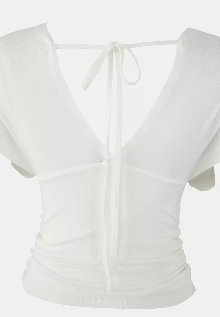 Ecru Fitted/Fits Body Gathered/Drape Detailed Knitted Blouse