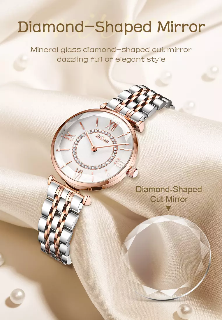 Jam Tangan Wanita Mewah jam tangan wanita Tali stainless steel bisnis mode 3ATM Anti Air