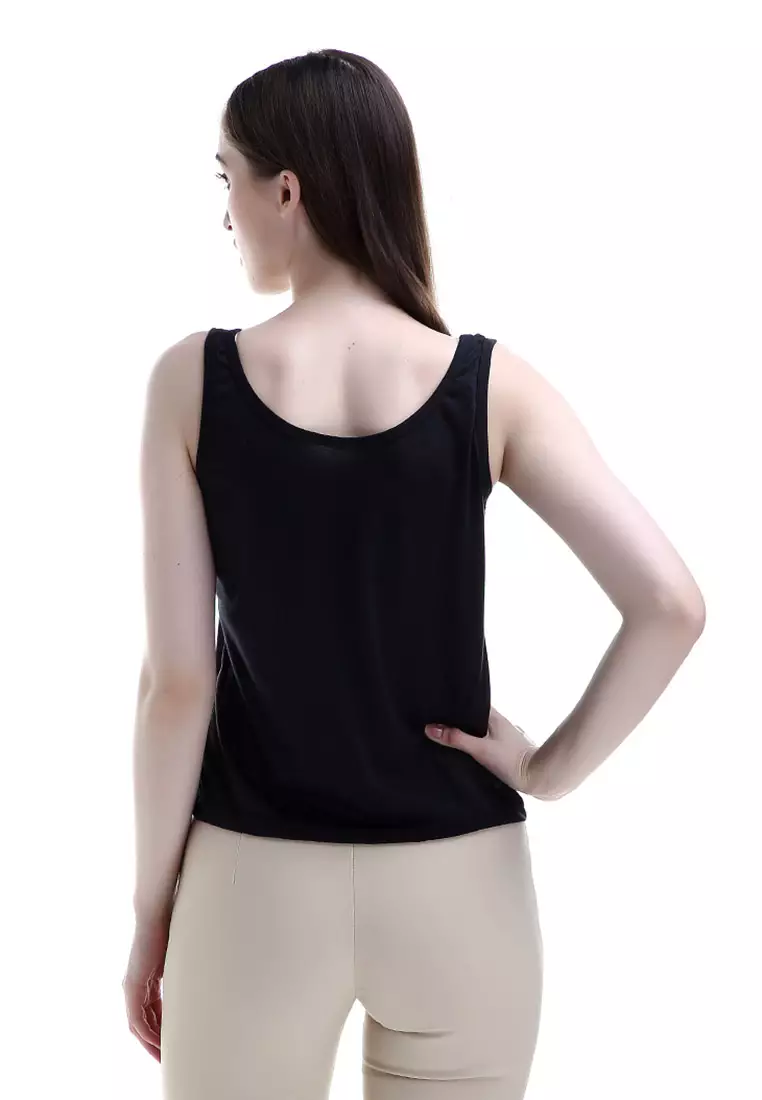 Greisy Tanktop Atasan Wanita Sleeves Design Simple Motif Solid - Hitam