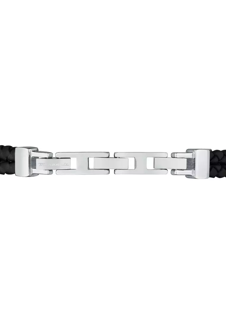 Maserati Jewels 220mm Men's Leather Stainless Steel Bracelet, Black, JM422AVE13 (Adjustable)
