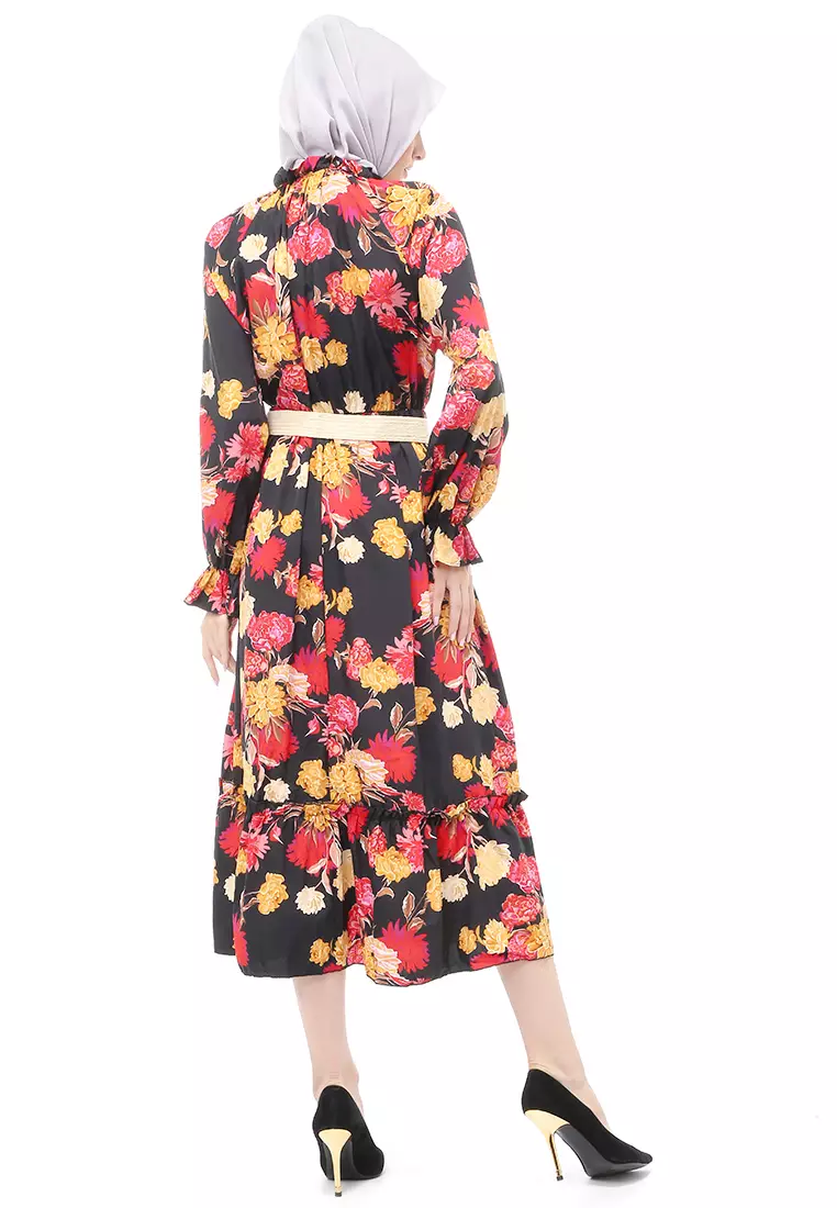 Tiara Gamis Dress Long Sleeve Wanita Muslimah Regular Fit - Hitam