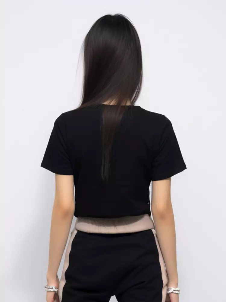 LTF16 kaos oversize crop top wanita longgar astronaut katakana hitam