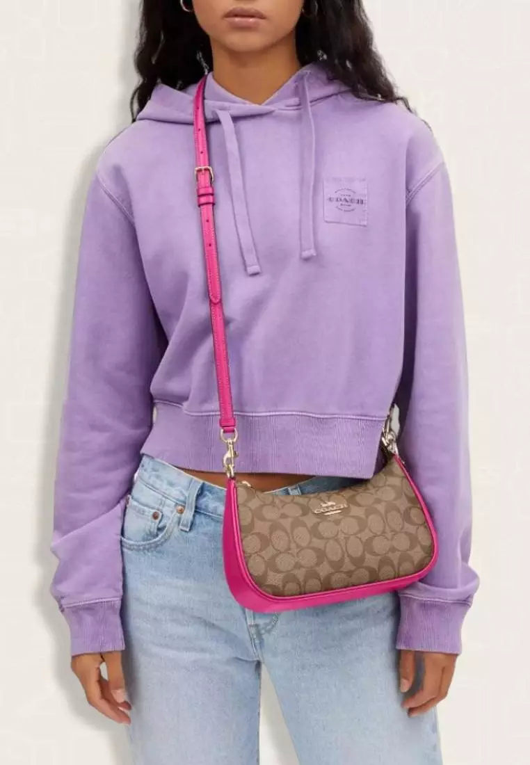 Coach Teri Shoulder Bag In Signature Canvas Khaki Cerise