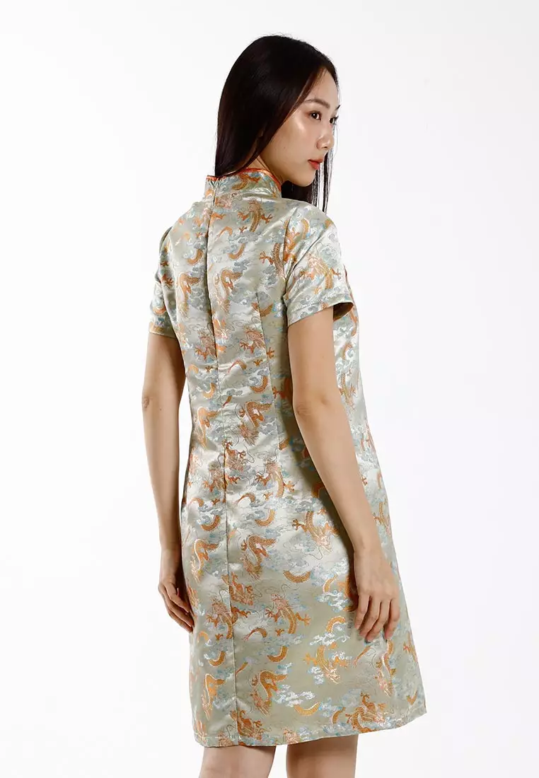 Forest Jacquard Tang Suit Cheongsam Dress | CNY 2025 Family Wear - 885091-42LtGreen