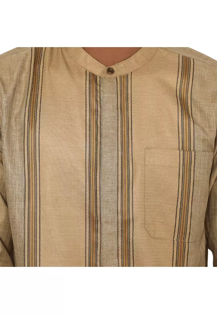 RBJ Kemeja Koko Border Coklat Muda Regular Fit Lengan Panjang Pria