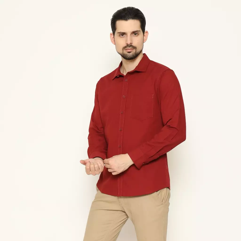 AMK Kemeja Pria Lengan Panjang SHS Igor L/S Maroon