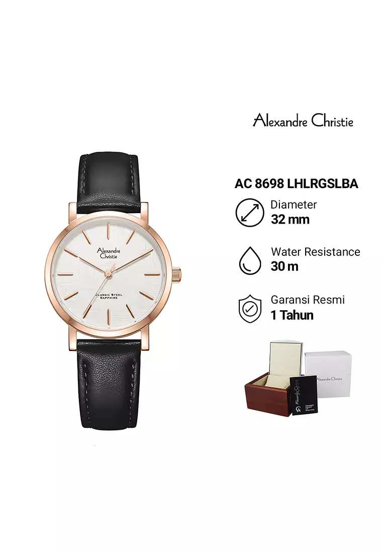 Alexandre Christie Classic Steel Sapphire Jam Tangan Analog Couple - Black Leather Strap - 8698MLHLRGSLBA
