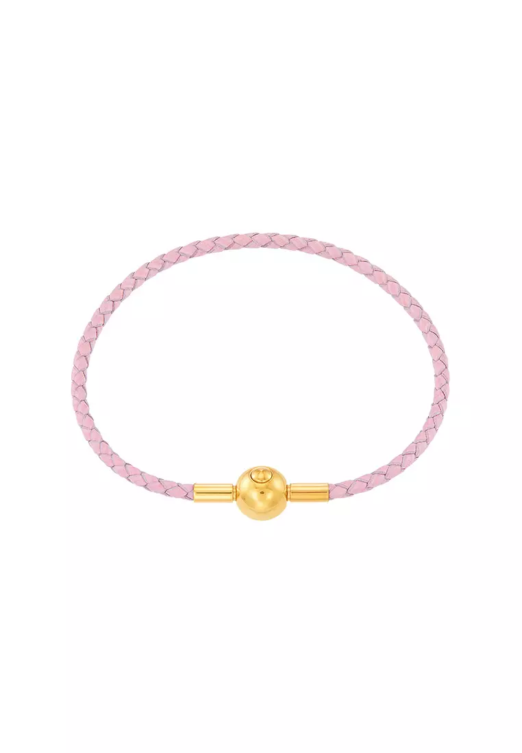 HABIB Leather Bracelet Pink with Round Button Brass Clasp WWGB2261023(2.5)