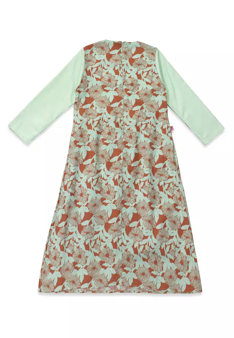 Shirt Dress Maxi Cotton/ Ghamis Dress Katun Anak Green/ Rodeo Junior Girl Raya