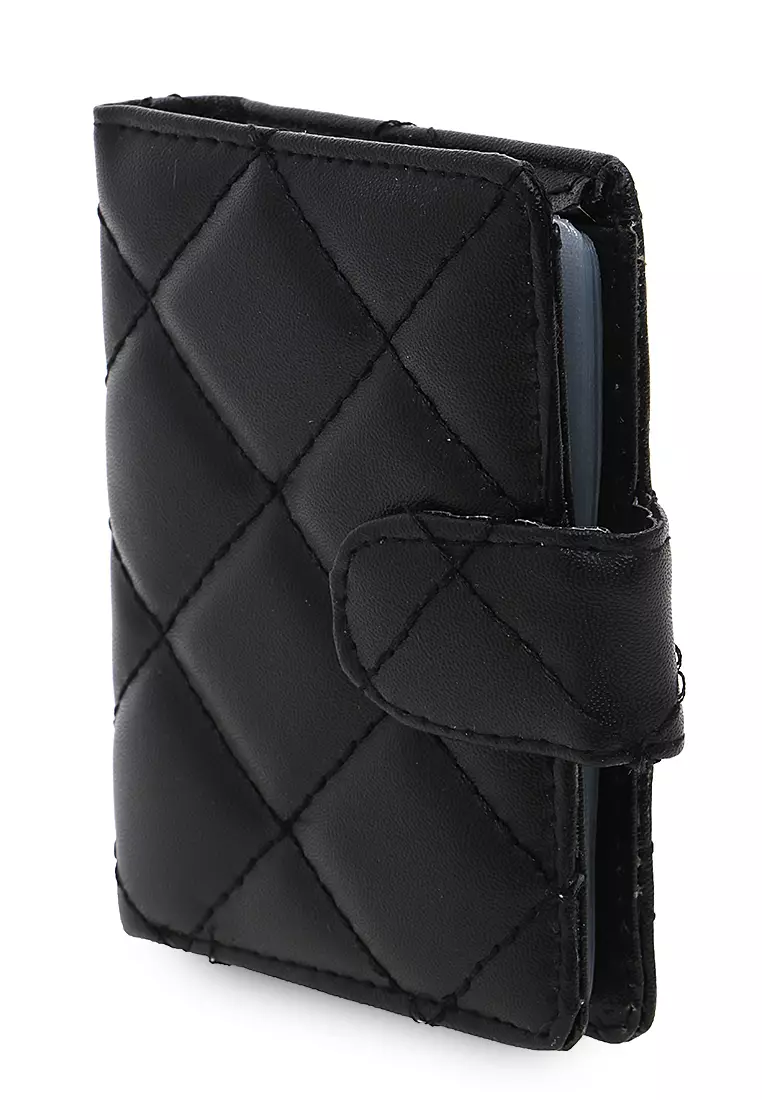 Dompet Wanita Bordir Detail Kancing Snap Card Holder 14 Slot Design Casual - Hitam