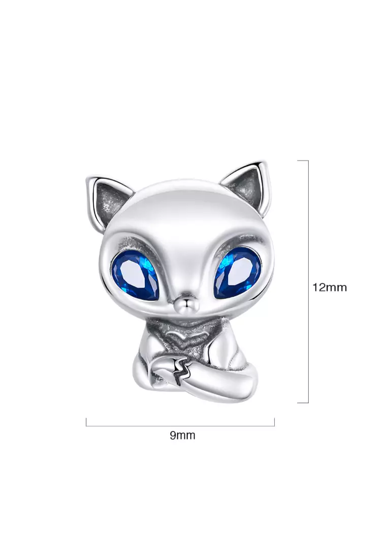 Solid 925 Sterling Silver Blue Eyed Fox Charm