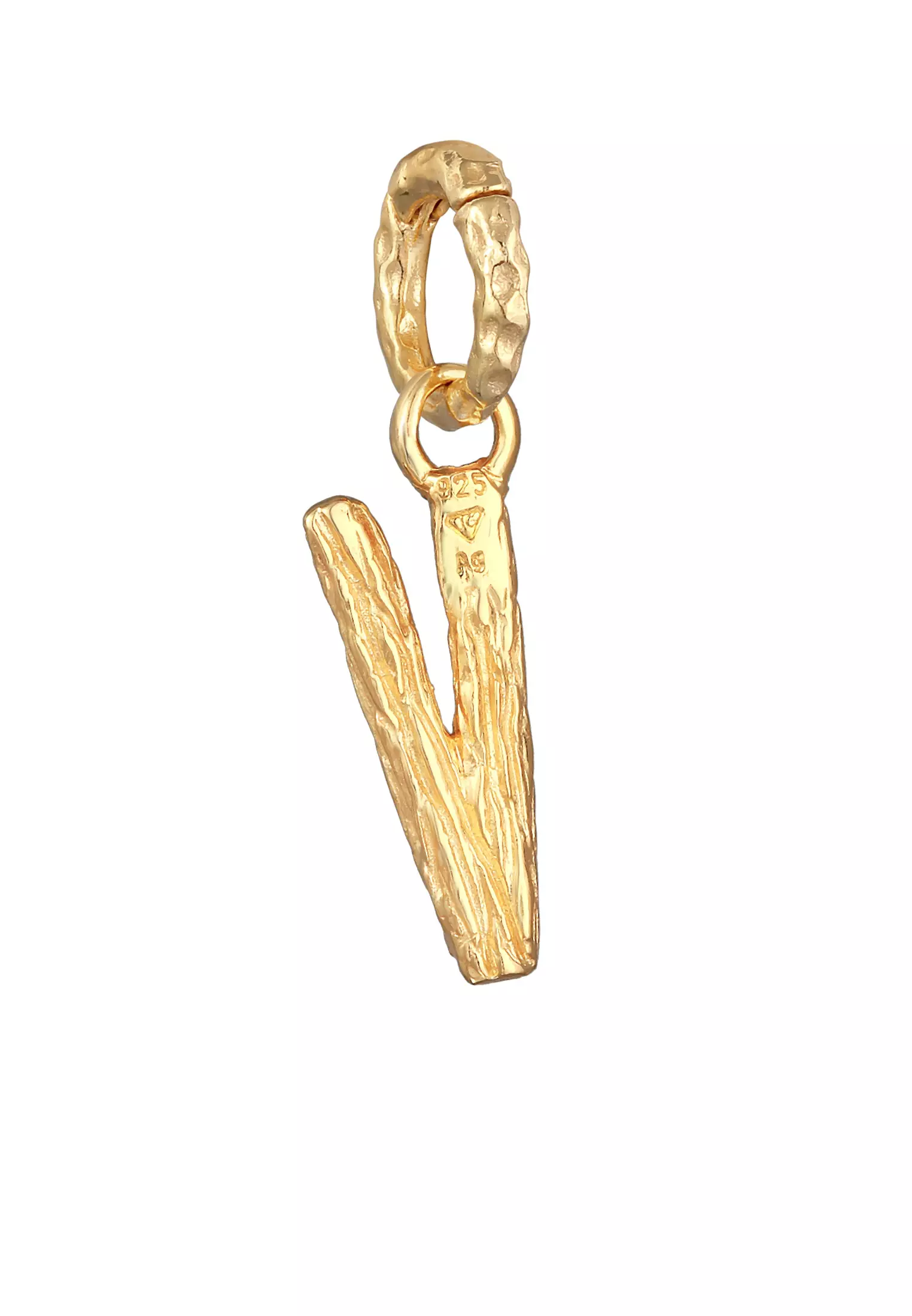 Pendants Letter V Organic Look Gold Plated