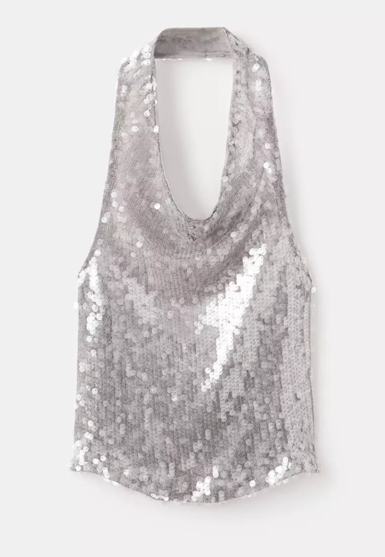 Sequin Top With Cowl Neckline