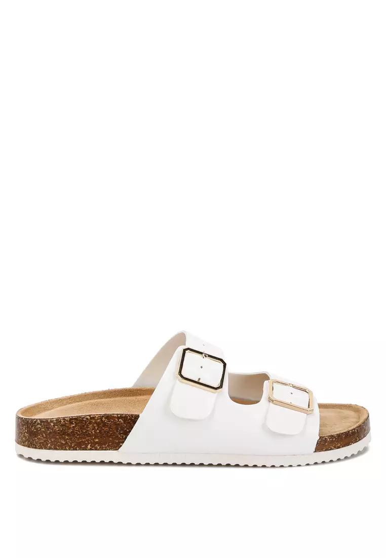 Discount on London Rag  shoes - SKU: White Dual Strap Buckle Flats