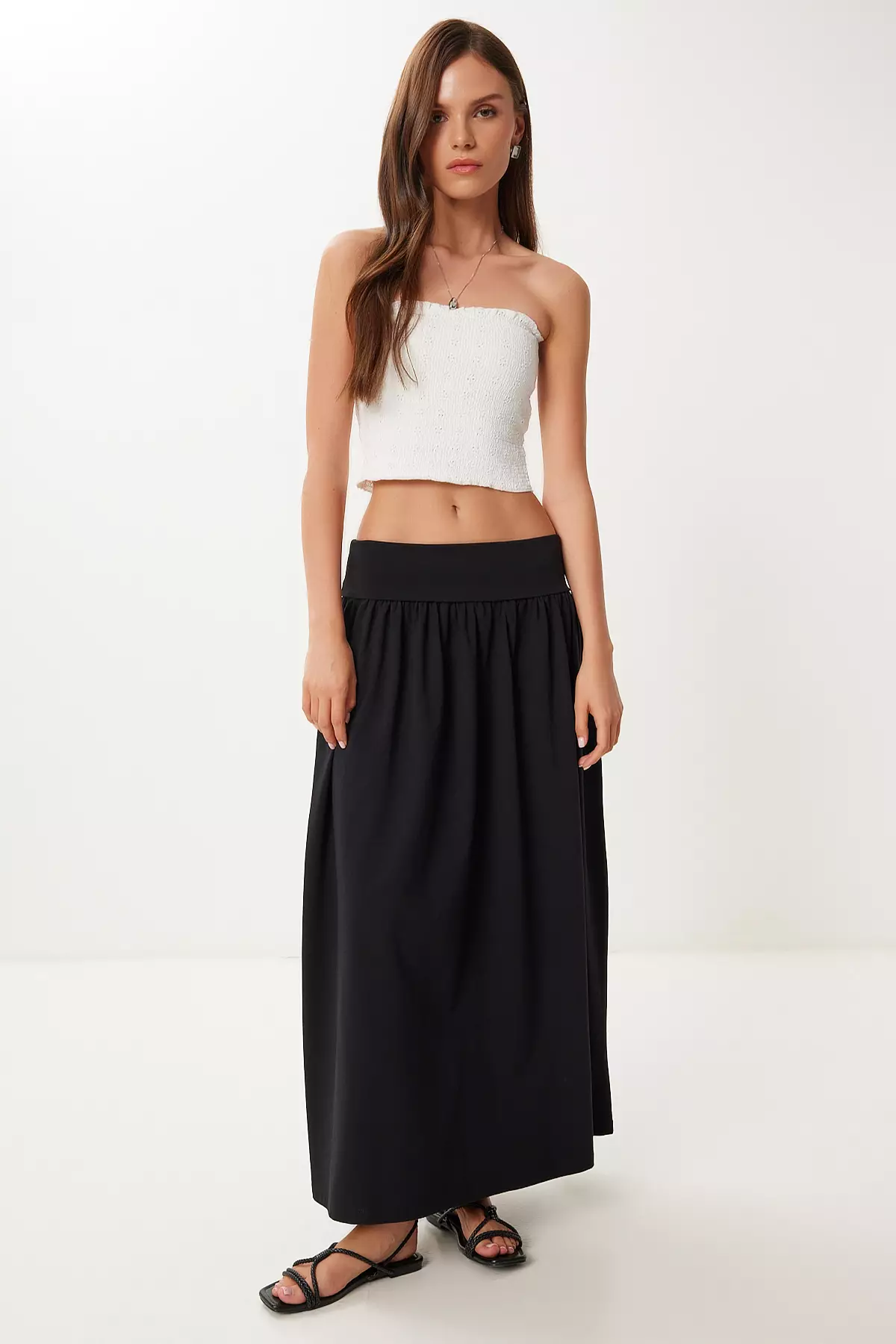 Women's Black Long Summer Flexible Knitted Skirt Cr00519