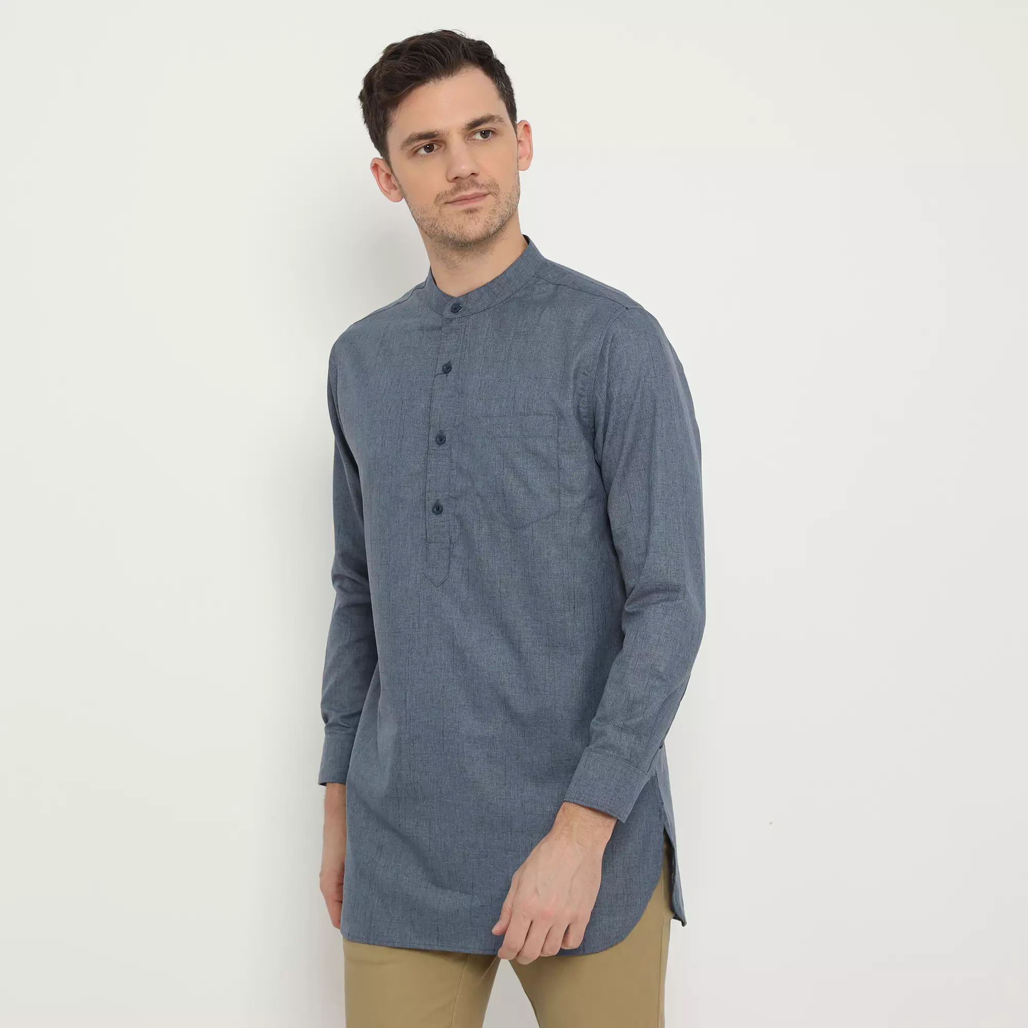 Platini Kemeja Pria Koko Kurta Shanghai Lengan Panjang Biru 86042