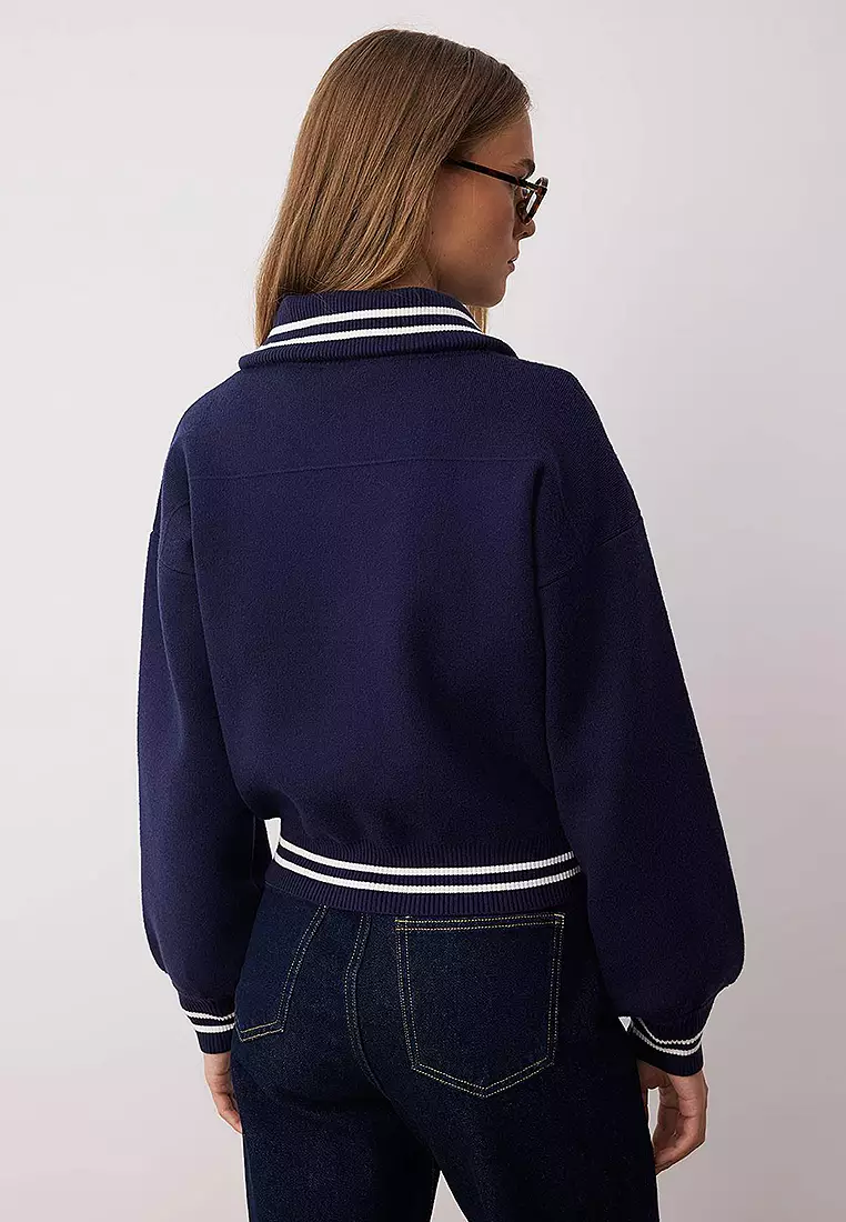 Zippered Coat-Look Knitwear Cardigan