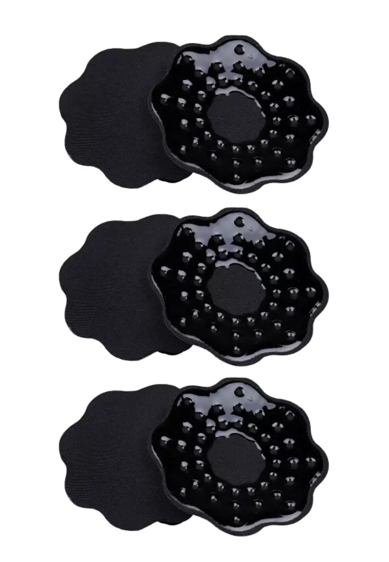 Kiss & Tell 3 Packs Nipple Cover Pads Flower in Black Nubra