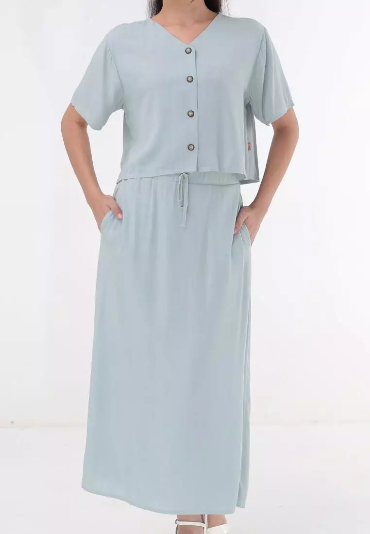 Short Sleeves Blouse/Skirt Terno