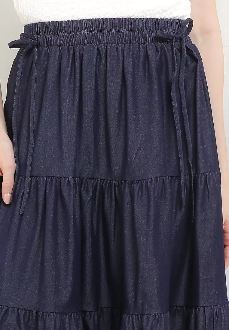 3 Tier Denim Skirt W/ 2 Ribbons