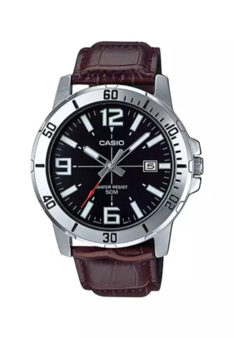Casio men's top watch leather strap