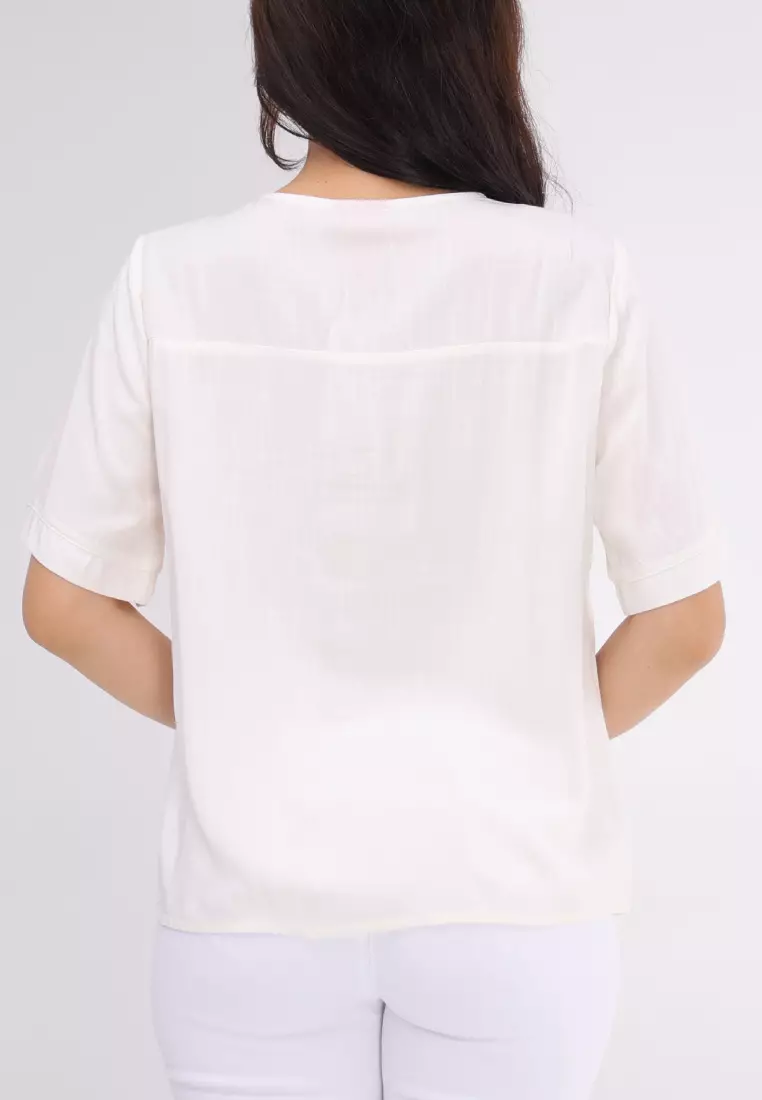 Woven Plain Soft Linen Short Sleeve Blouse