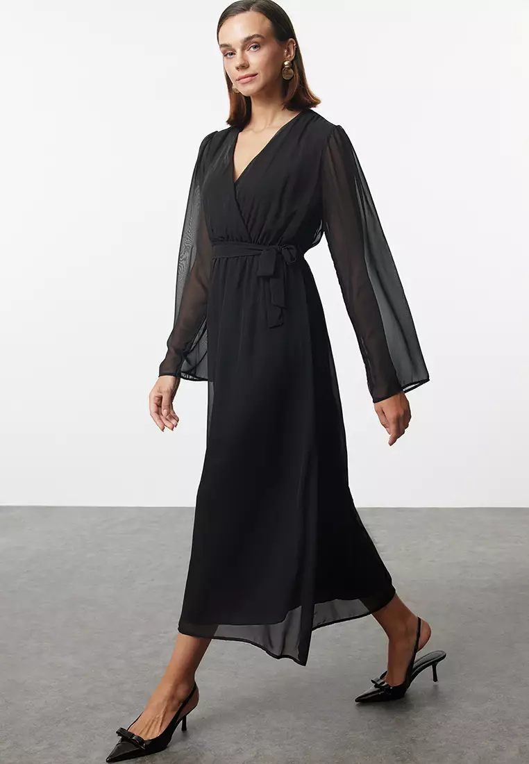 Abito Donna Plus Size Trendyol Midi A-Line Regular Plus Size Dress Vestiti, Black, 4XL Da Donna Vestito Elegante Per Occasioni Serali Plus Size