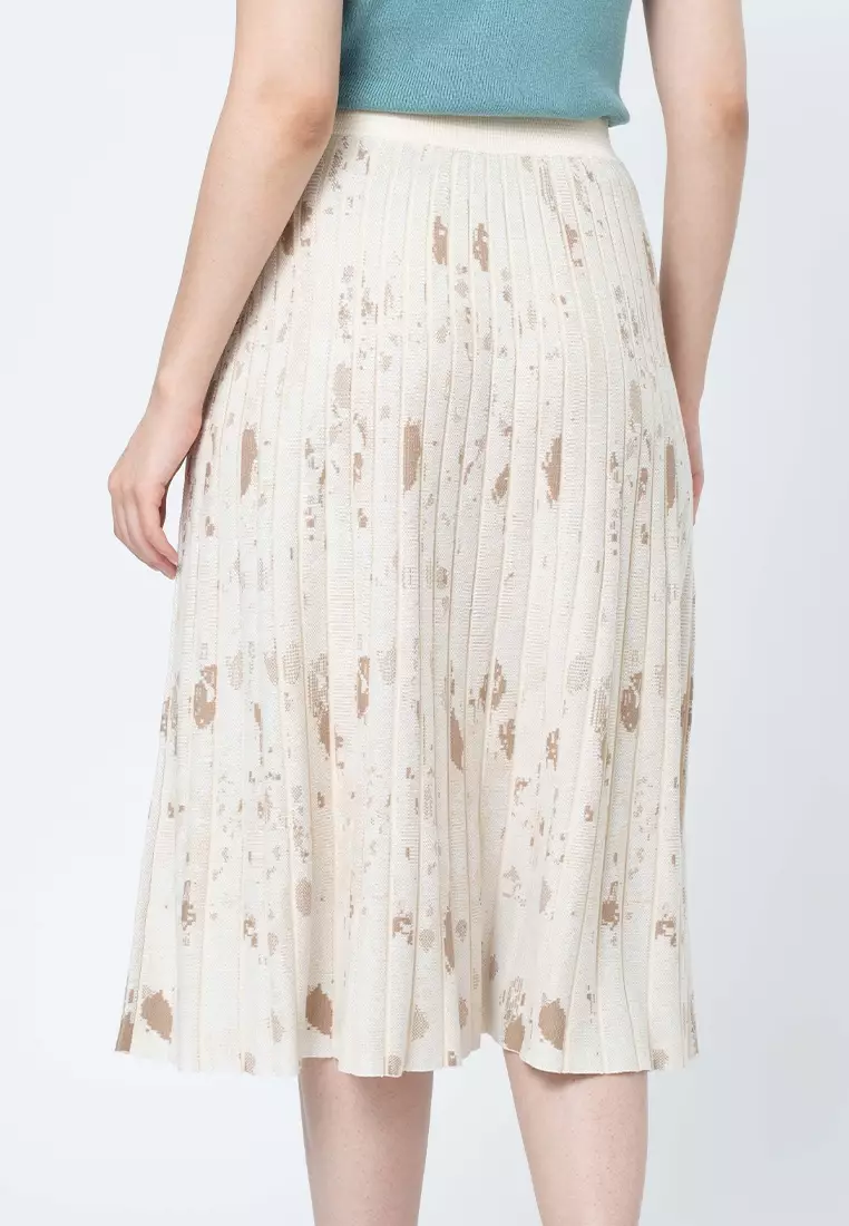 Veda Pleated Knit A-Line Skirt with Elastic Waistband