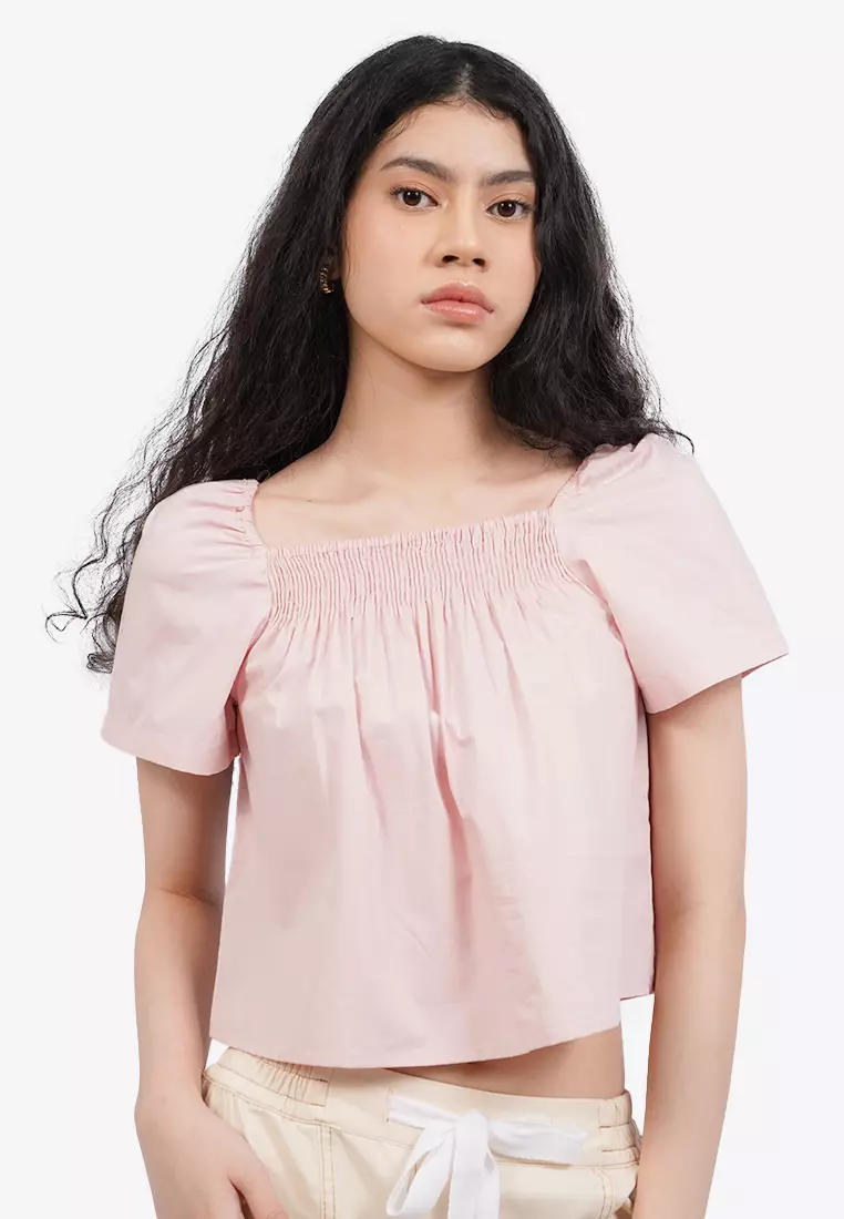 Elastic Short Sleeve Flare Top