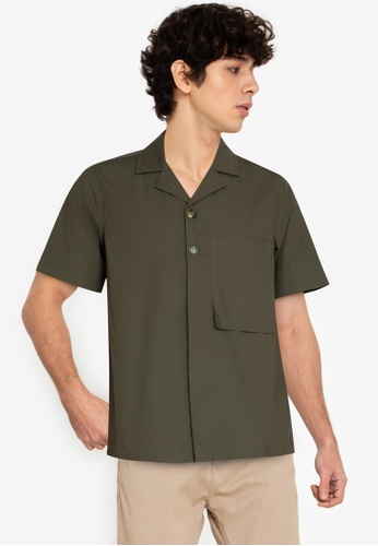 ZALORA BASICS green Long Rectangle Pocket Shirt 511A2AA70B90CAGS_1