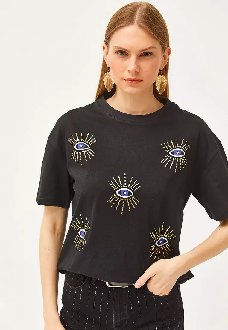 Eye Printed Foil Detail T-Shirt