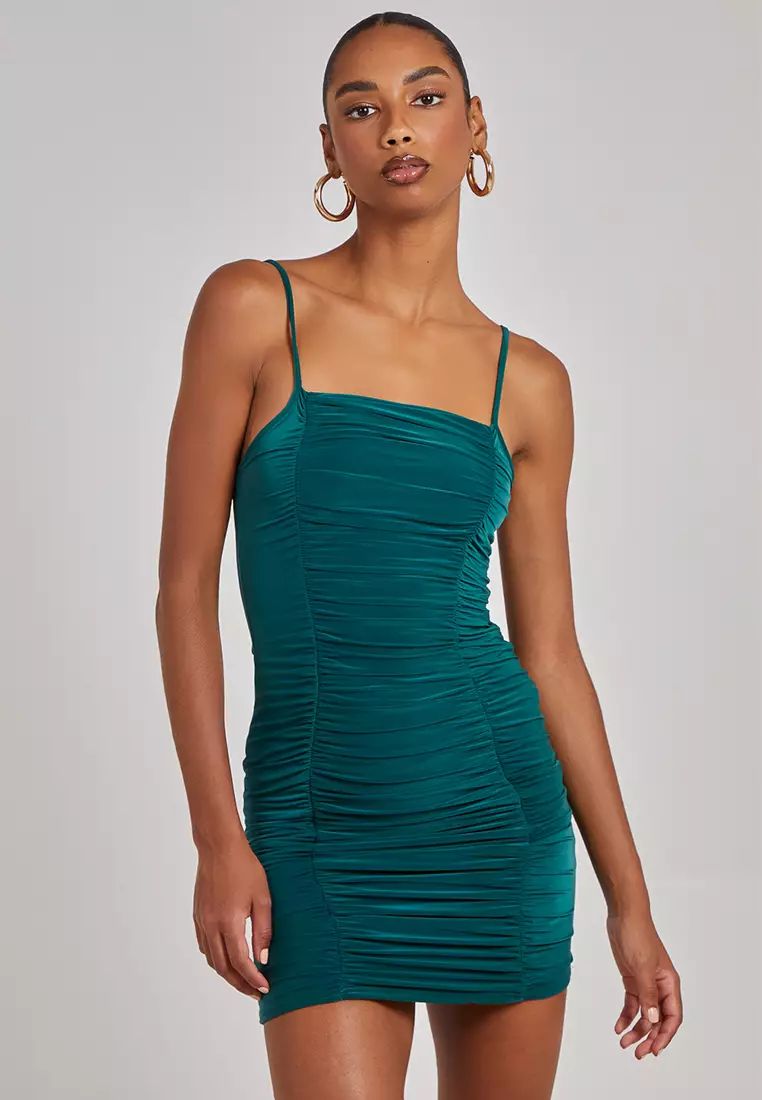 Bottle green dress online clearance