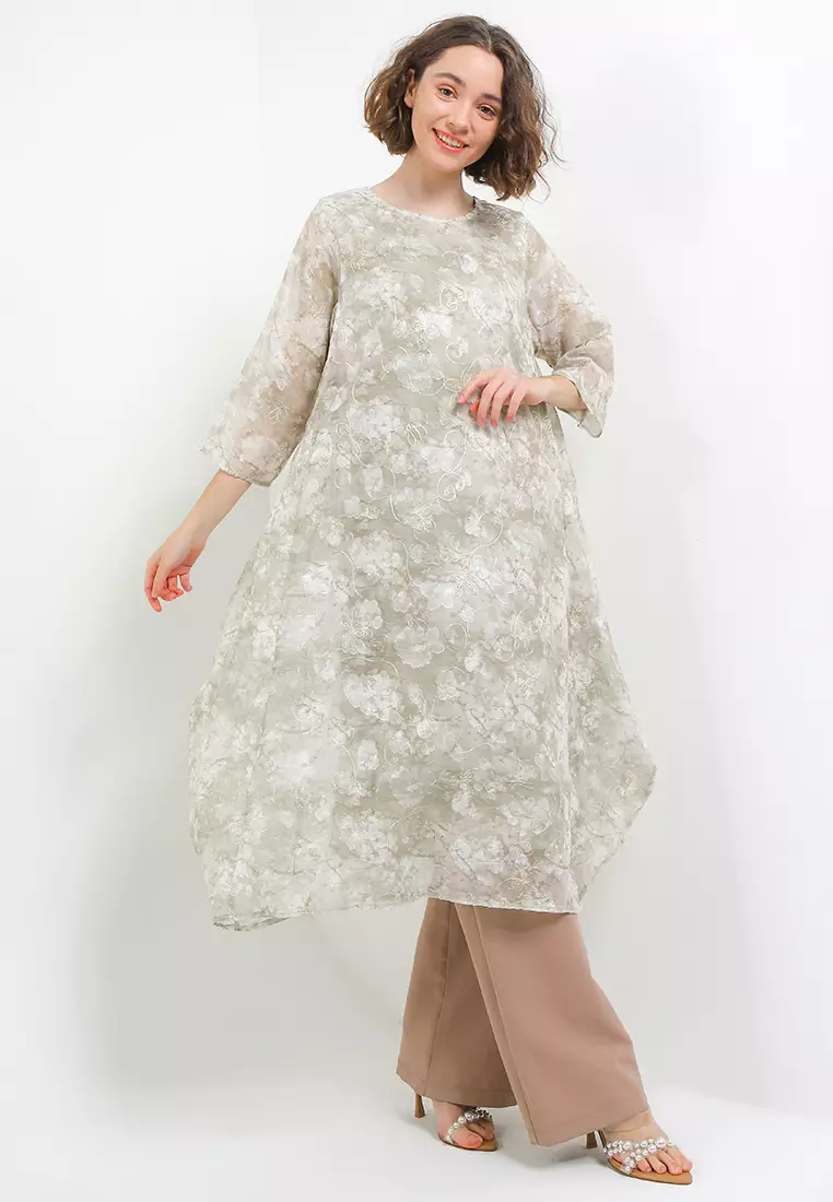 Gold Embroidery Flo Print Jacq Bubble Tunic