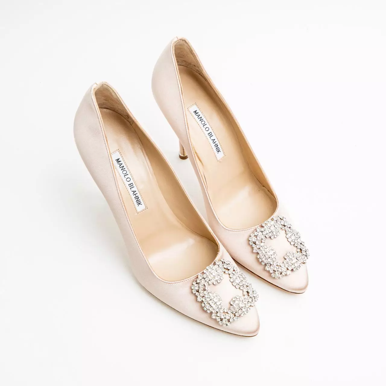 Hangisi 105 Satin Pumps with CLC Crystal Buckle Dark Nude