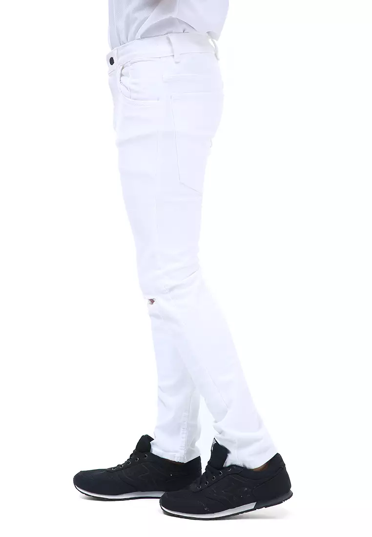 Locko Celana Panjang Pria Ripped Skinny Long Pants Casual Material Jeans ORIGINAL - White