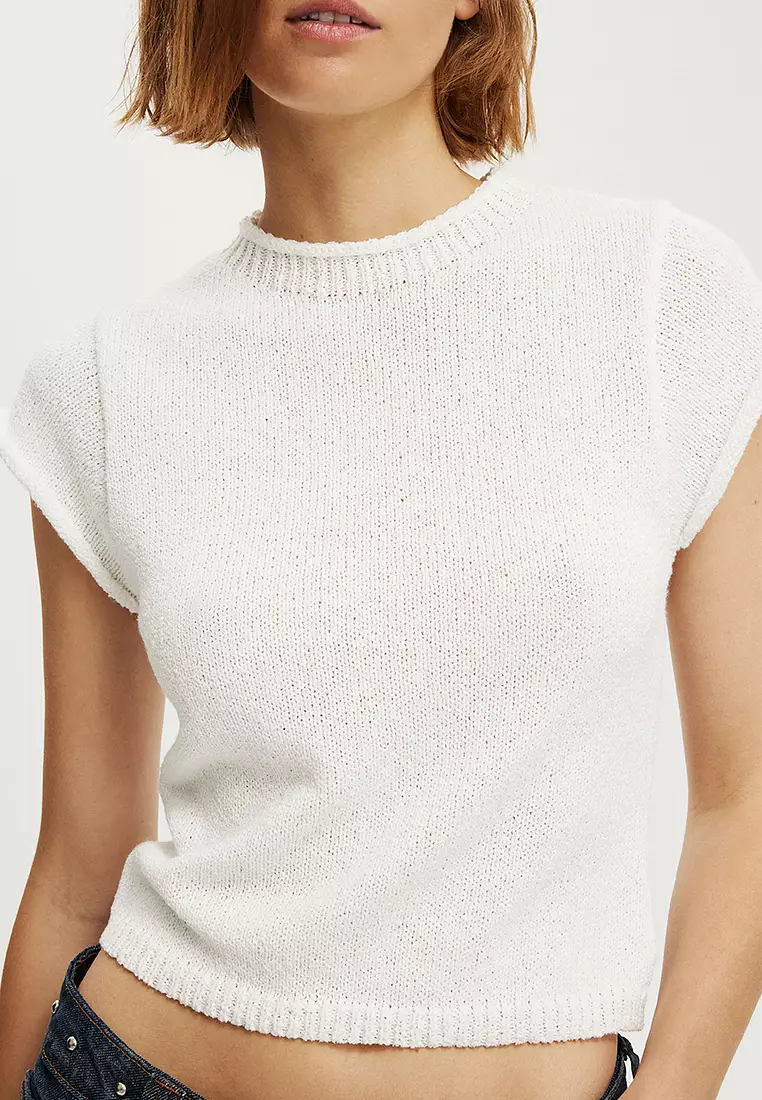 Textured Short Sleeve Knit Top