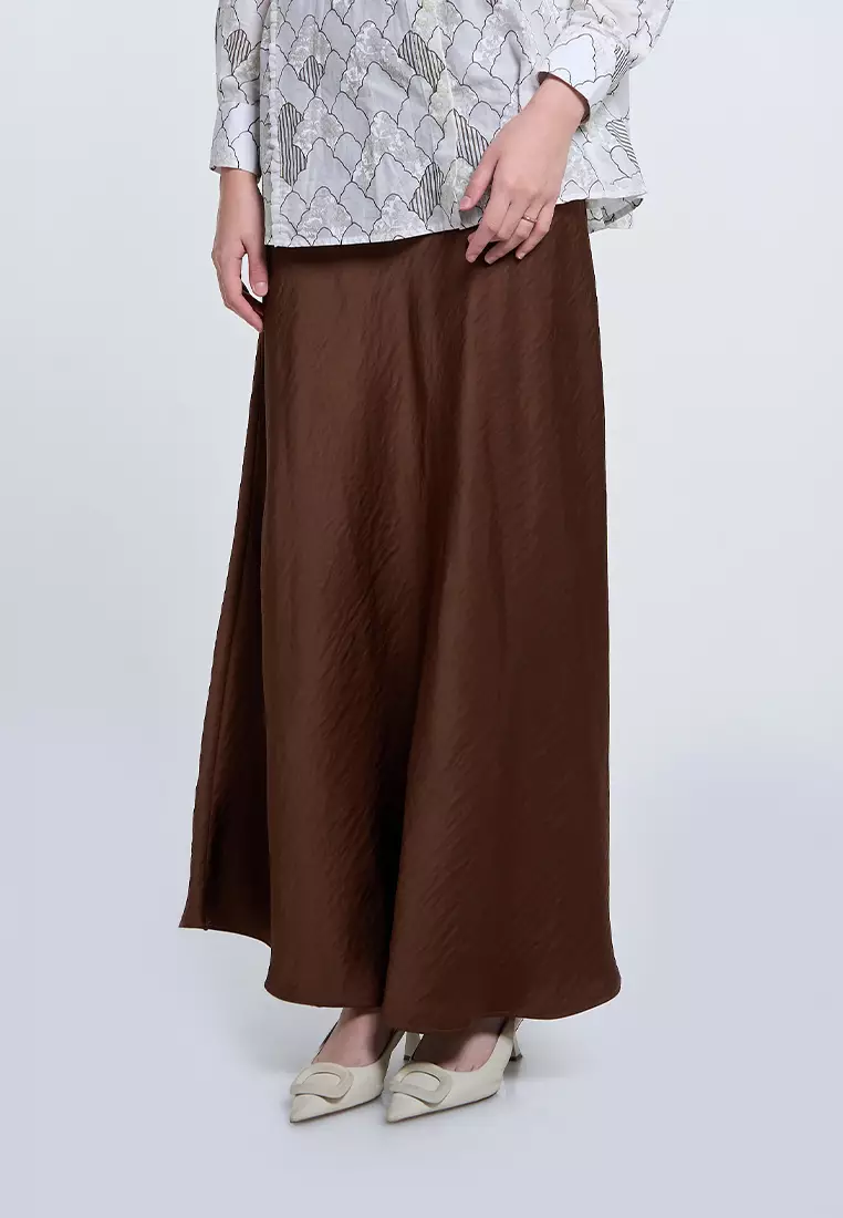 Kami Satin Bias Cut Skirt Choco Brown